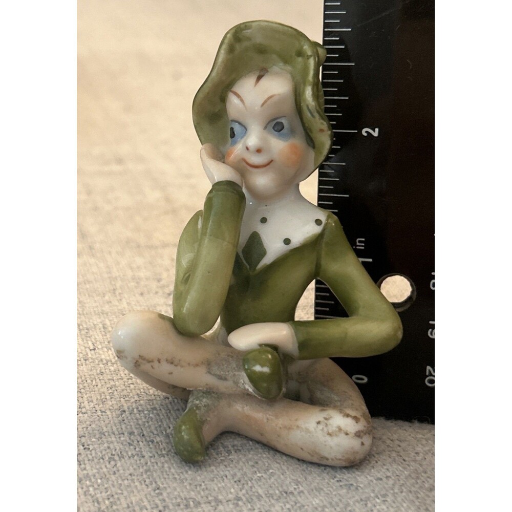 Vintage Ceramic Pixie Elf Figurine Sitting Thinking Shelf Japan